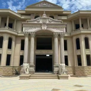 天津 黄金麻别墅外墙干挂，大柱，大象，蘑菇石，雕花板