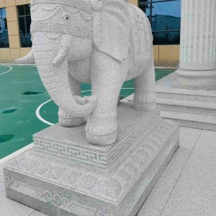 天津 白麻花岗岩动物异形石雕-大象