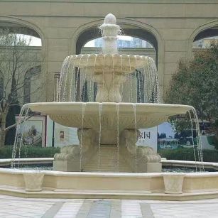 天津 黄金麻花岗岩异型加工——户外庭院石雕流水喷泉