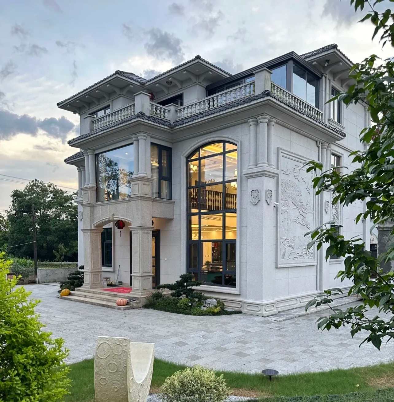 天津 白麻花岗岩私人别墅干挂石材豪华定制