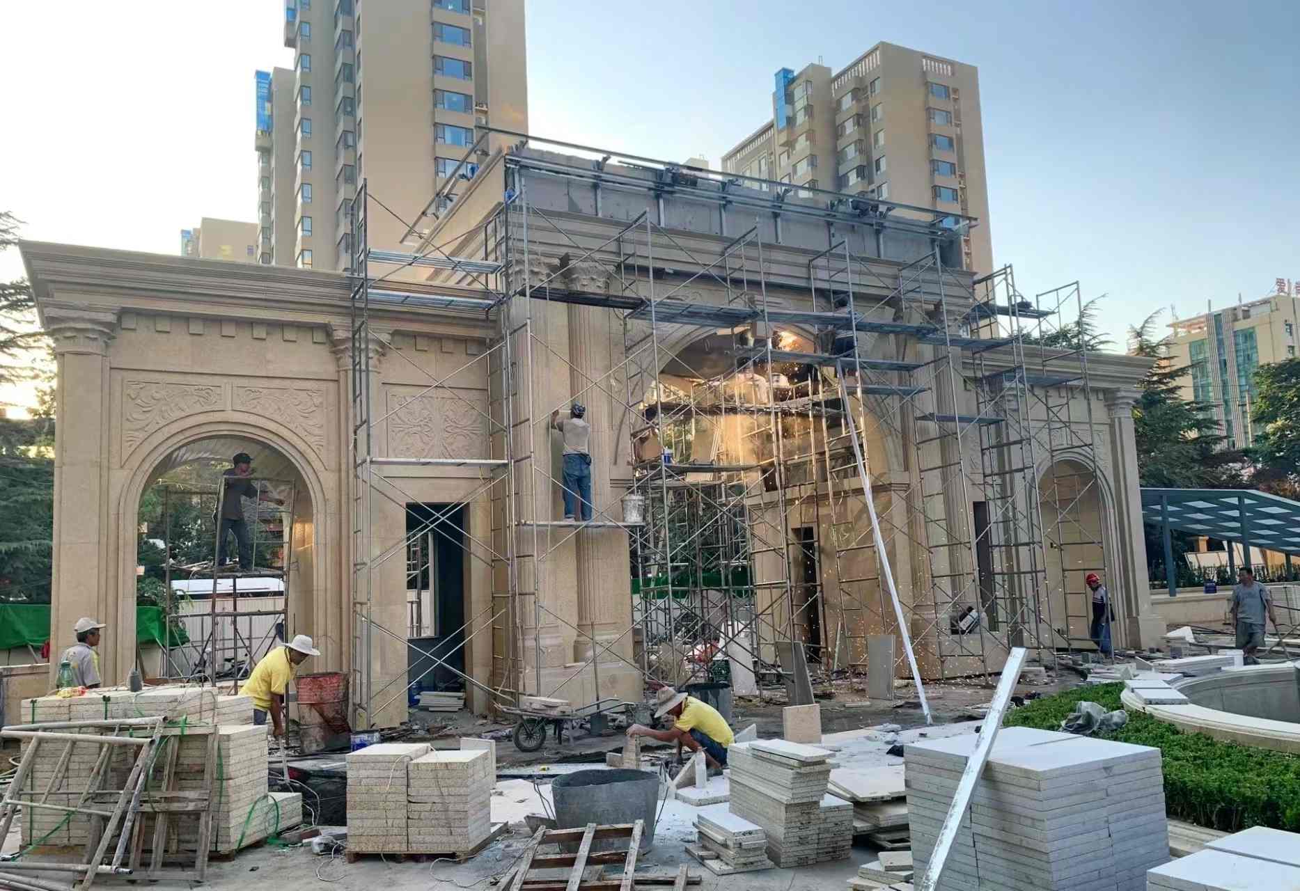 天津 黄金麻荔枝面花岗岩小区门楼外墙干挂