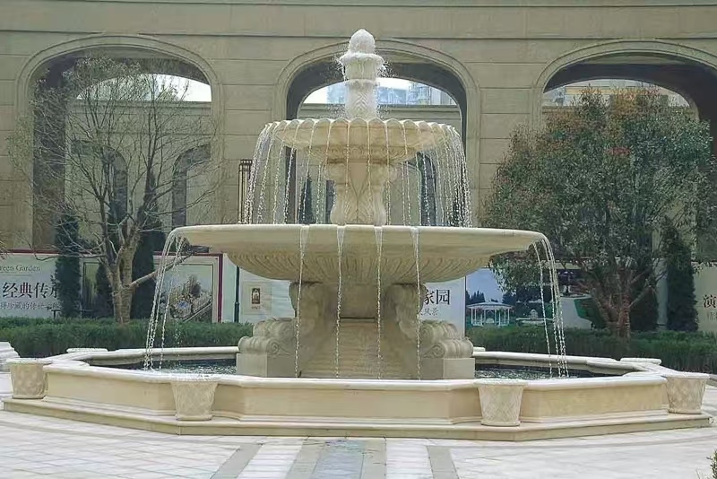 天津 黄金麻花岗岩异型加工——户外庭院石雕流水喷泉