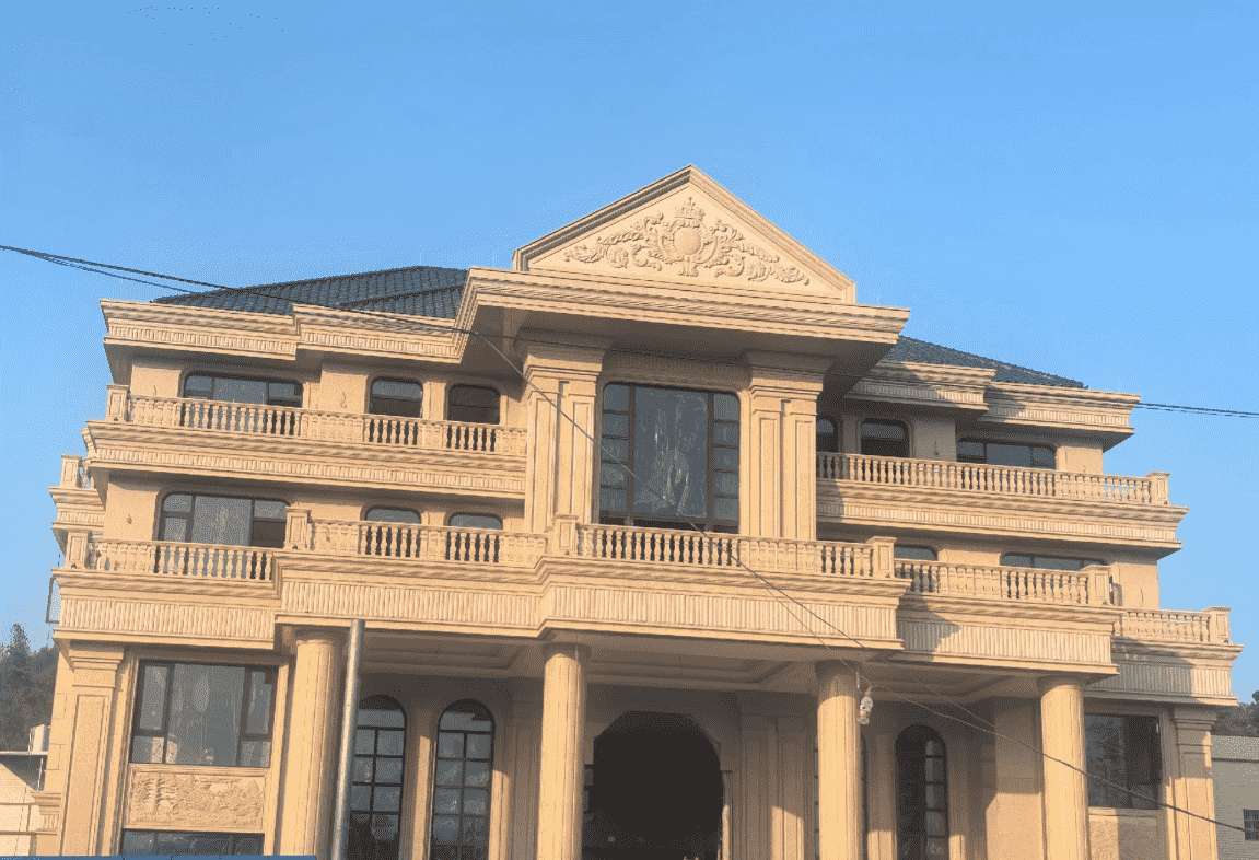 天津黄金麻别墅外墙干挂石材效果示例